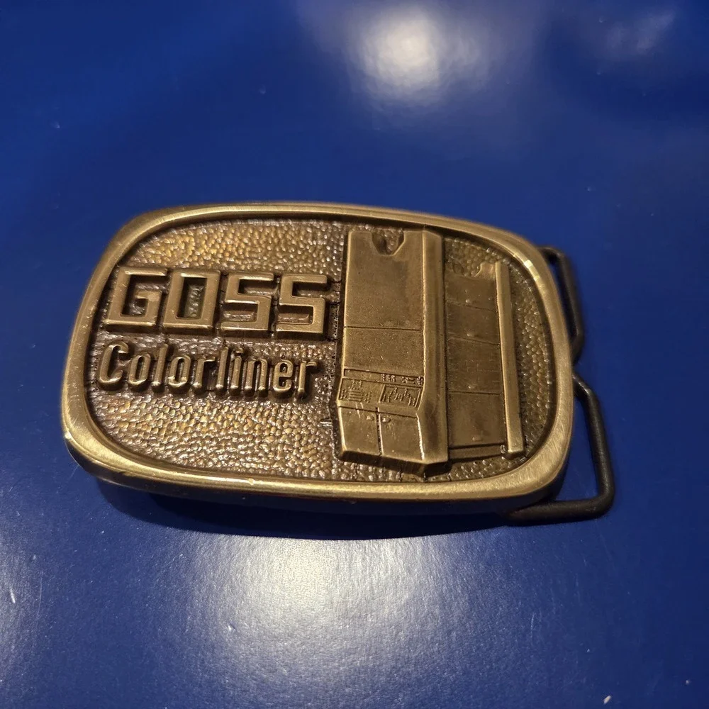 Vintage Goss Colorliner Printing Press Brass Belt Buckle Industrial